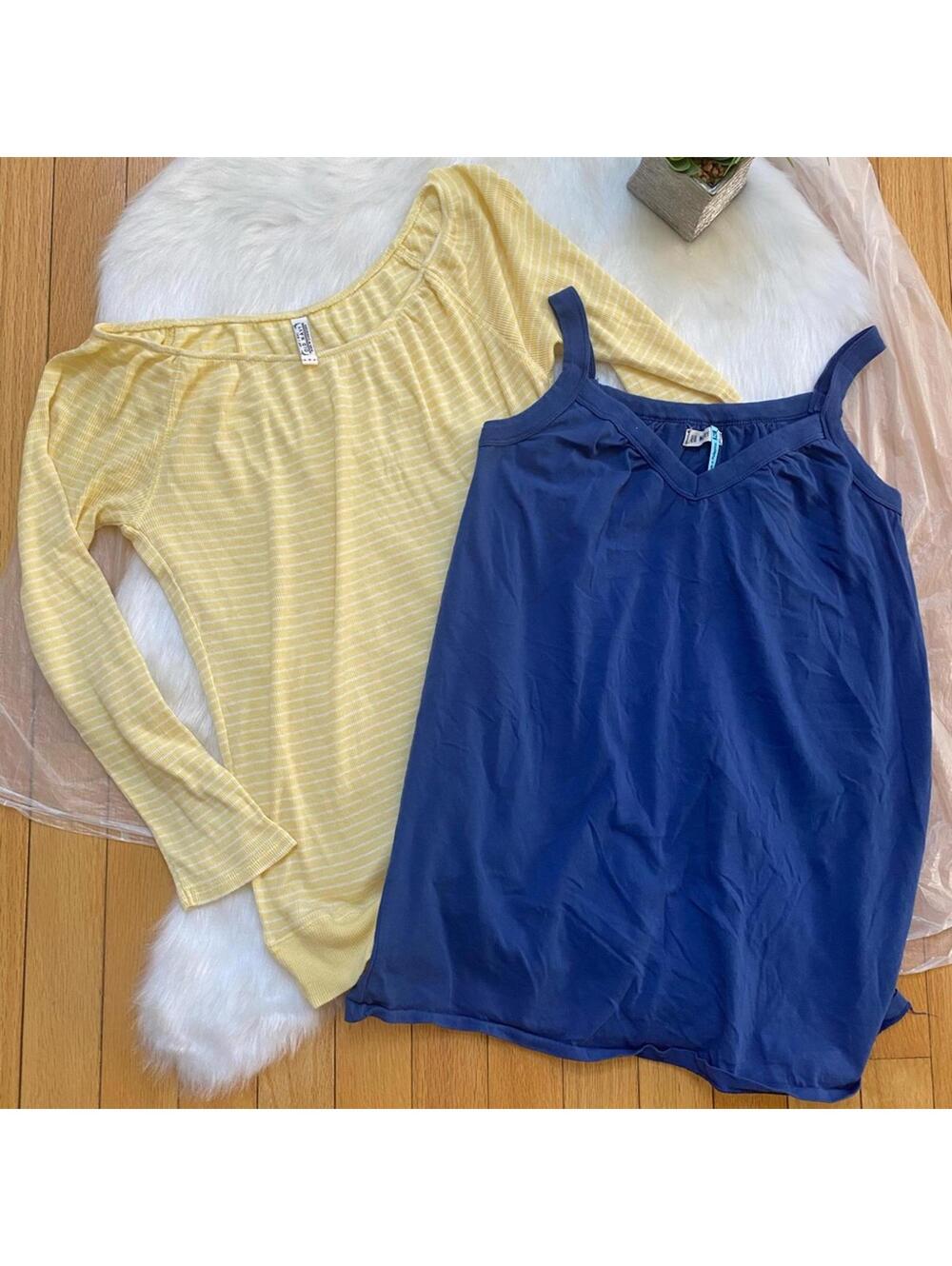 Old Navy Women's Blue Spaghetti Strap Top Yellow Striped Long Sleeve Shirt XS